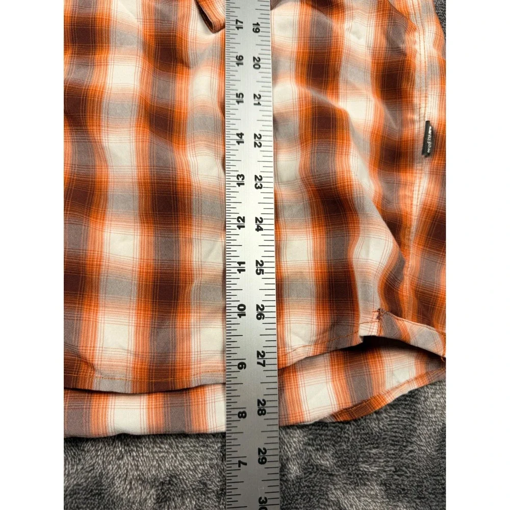 The North Face Mens Orange Plaid Long Sleeve Hiking Button Down Shirt Size Med